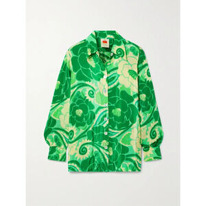 Farm Rio Printed Green Satin Shirt Size S